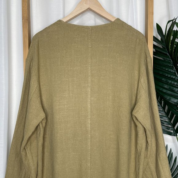 SOLD Zara Beige Tan Linen Coat Jacket Size S Relaxed Pockets Long Sleeve Casual - Picture 8 of 12